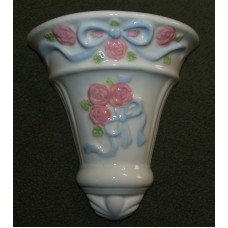  Vtg Shabby Chic Wall Pocket Planter Ribbons Roses White Blue Pink Green Country   283102503334